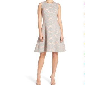 Maggy London Pink and Grey Flare Dress Size 4